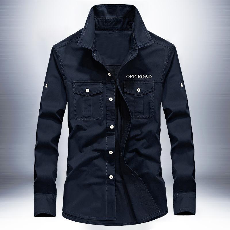 Spring and Autumn Men's Pure Cotton Shirt Top Long Sleeve Lapel Versatile Work Clothes Shirt Loose Casual Inner Base Shirt