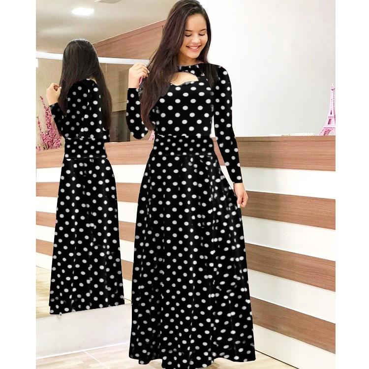 Women's Fashion Casual Bohemian Print Long-sleeved Pocket Dress Long Skirt