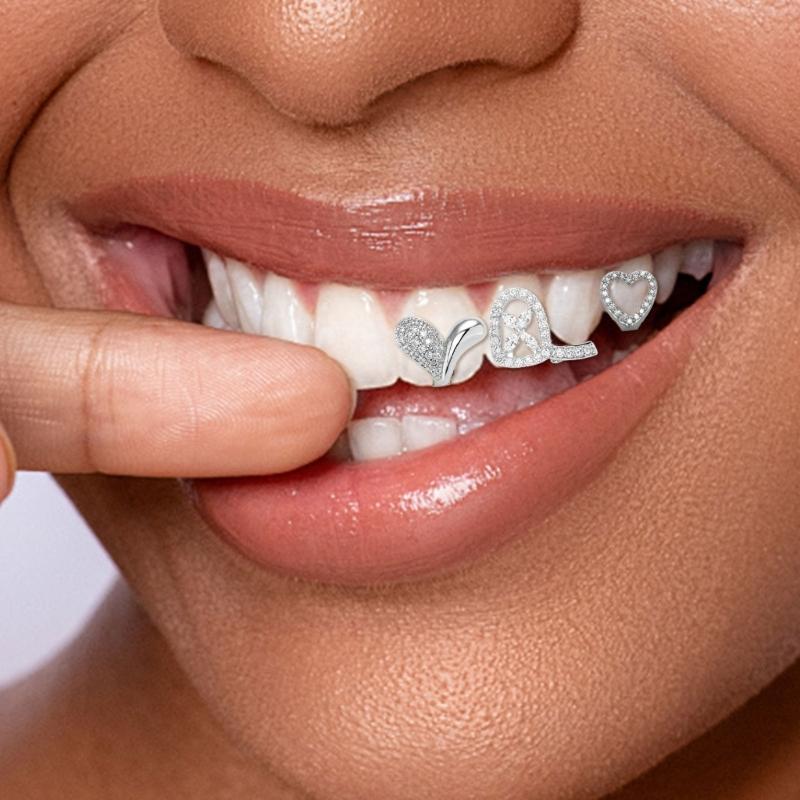 Fashionable Metal Fang Grillzs Hollow Teeth Jewelry Copper Texture Dental Accessory Suitable for Parties and Event