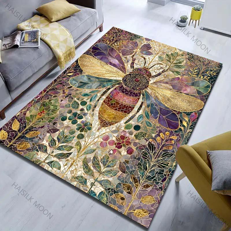 Multiple sizes Mosaic-style bee with flowers Carpet for Living Room Bedroom Sofa Home Decor Rus Non-slip Floor Mat Luxury Gift