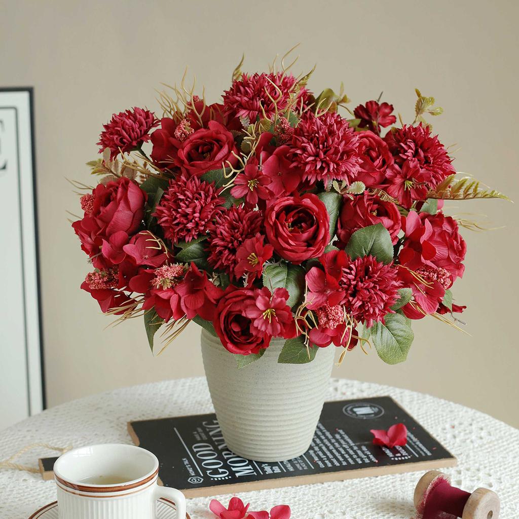 Artificial flower rose decora wedding bridal bouquet garden Valentine's Silk Peony Embroidered Ball Dried Flower Vase Board Gift