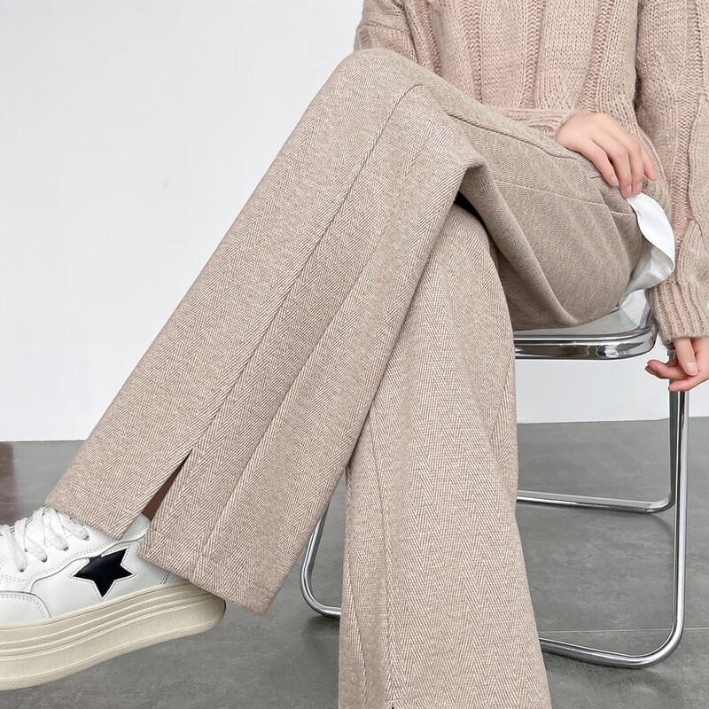 

Женские брюки Handu Yishe с высокой посадкой, из смесовой шерсти, в елочку, широкие штанины S