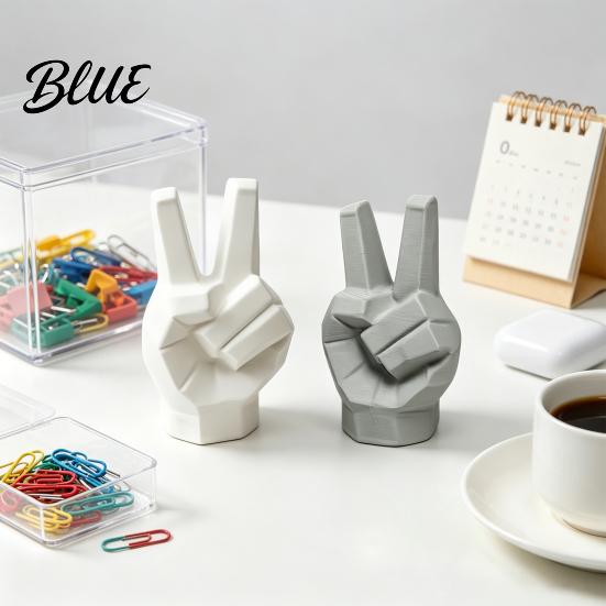 Unique Photo Props 3D Printed Victory Gesture Hand Sculpture Modern Resin Statue for Home Office Niche Accents Desk Decor Creative Geometric Finger