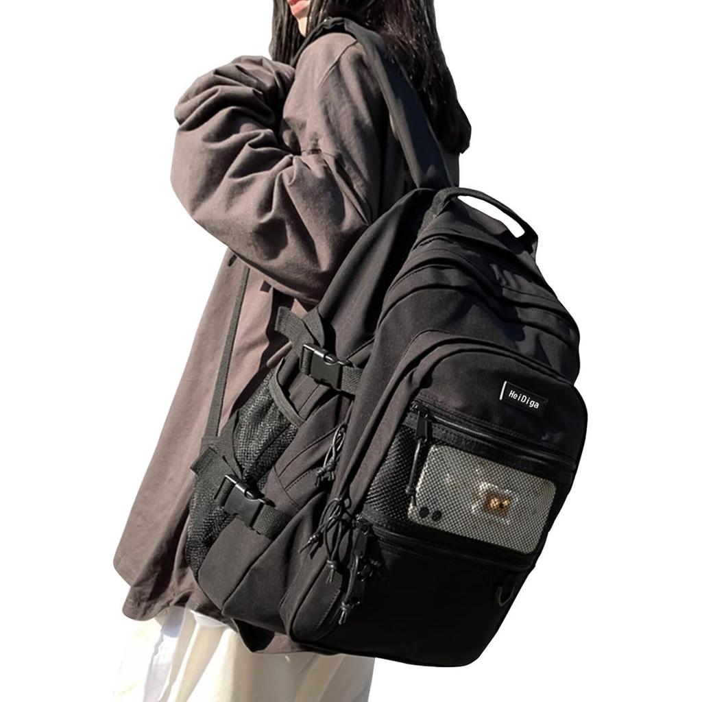 HeiDiga Large Capacity Lightweight and Perfect for and Korean Ideal for High School Girls and Popular and Includes Laptop Multiple and Large Mesh