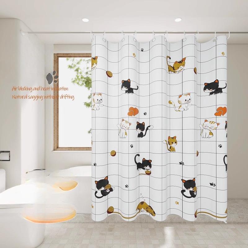 Transparent Waterproof Shower Curtain Bathroom Translucent Partition Curtain Easy Clean Wipe Mildew Proof Curtains with Hooks