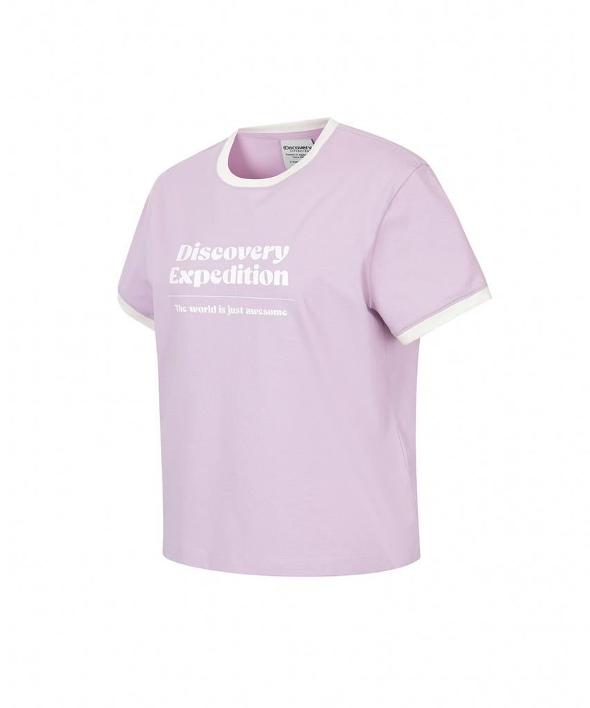 DISCOVERY EXPEDITION Women'S Freshvent Lettering Semi-Crop Ringer T-Shirt (L.Violet)