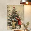 Vintage Christmas Tin Sign - Youngsters Decorating Tree In Snow, Cafe, or Garage, Festive Holiday Decor Perfect for Room Decor