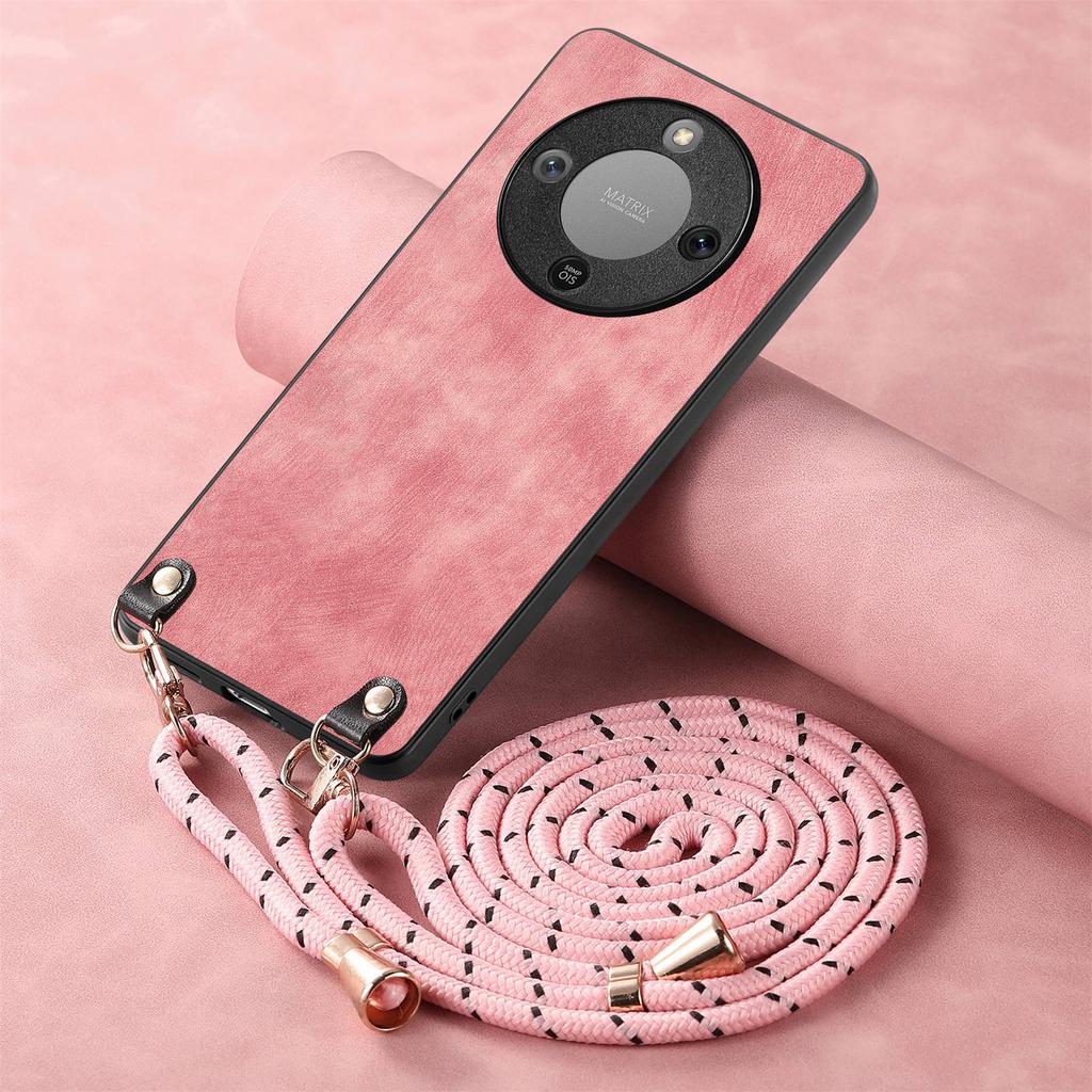 Phone Case For Honor Magic8 Lite 5G / X9d 5G / X70 5G Retro Leather Back Cover with Adjustable Strap