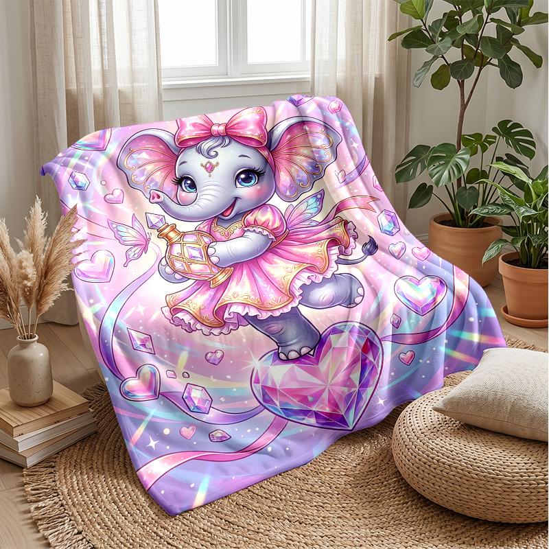 Elephant with Butterflies In Jungle Theme Blanket Lightweight Warm Flannel Blanket Decorative Throw Blanket for Home Decoration