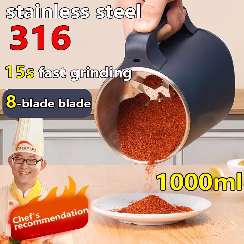 8-blade blade 1000mL  Electric pepper grinder  Food Grinder Portable Coffee Grinder Multifunctional Stainless Steel Household Automatic Electric