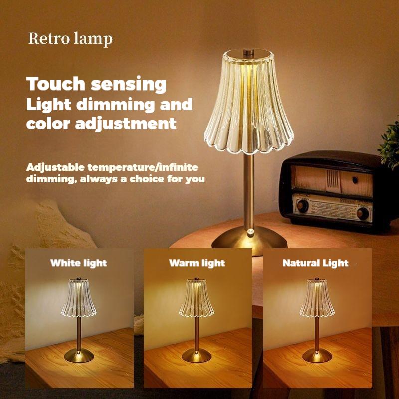Sunset Lamp Retro Crystal Table Lamp LED Touch Sensor Postmodern Light Rechargeable Wireless Reading Lamp for Hotel Bar Decor