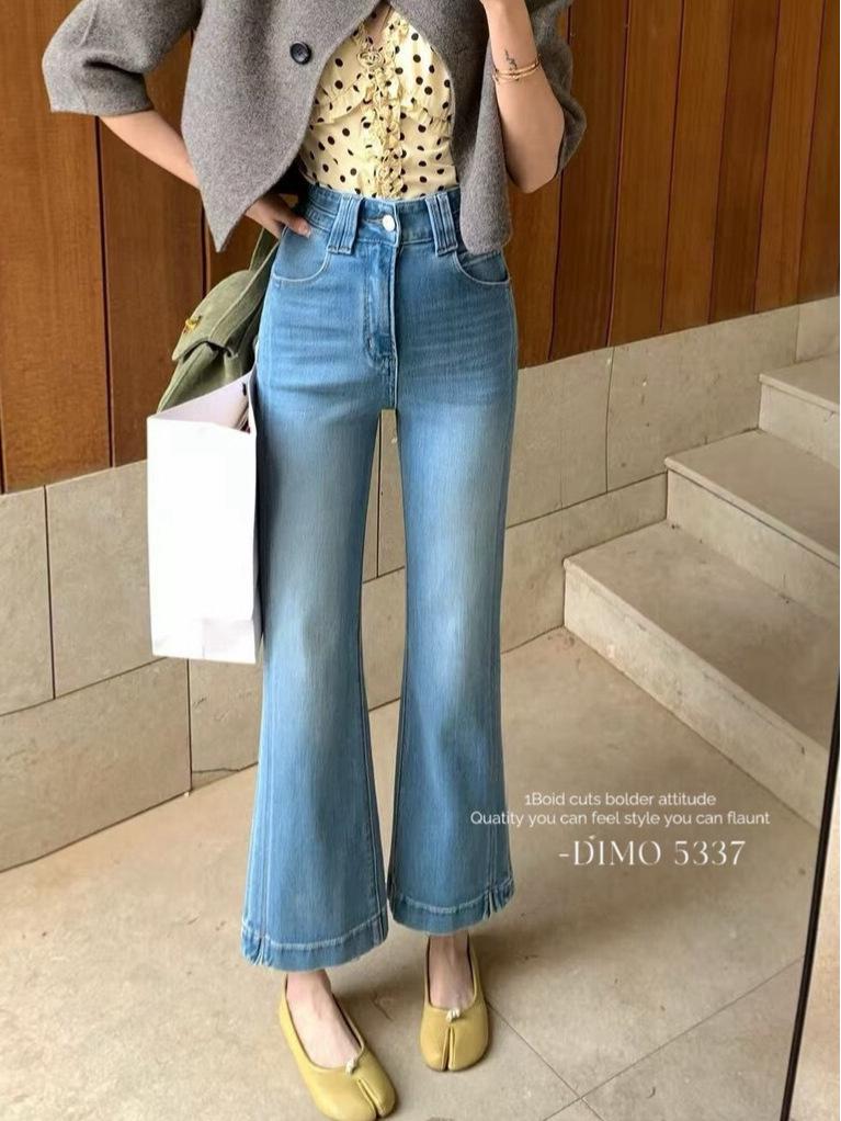 

DIMO5337 Women s High-Waist Four-Way Stretch Bell Bottoms - 2026 Spring Petite Micro-Flare Style L светло-синий