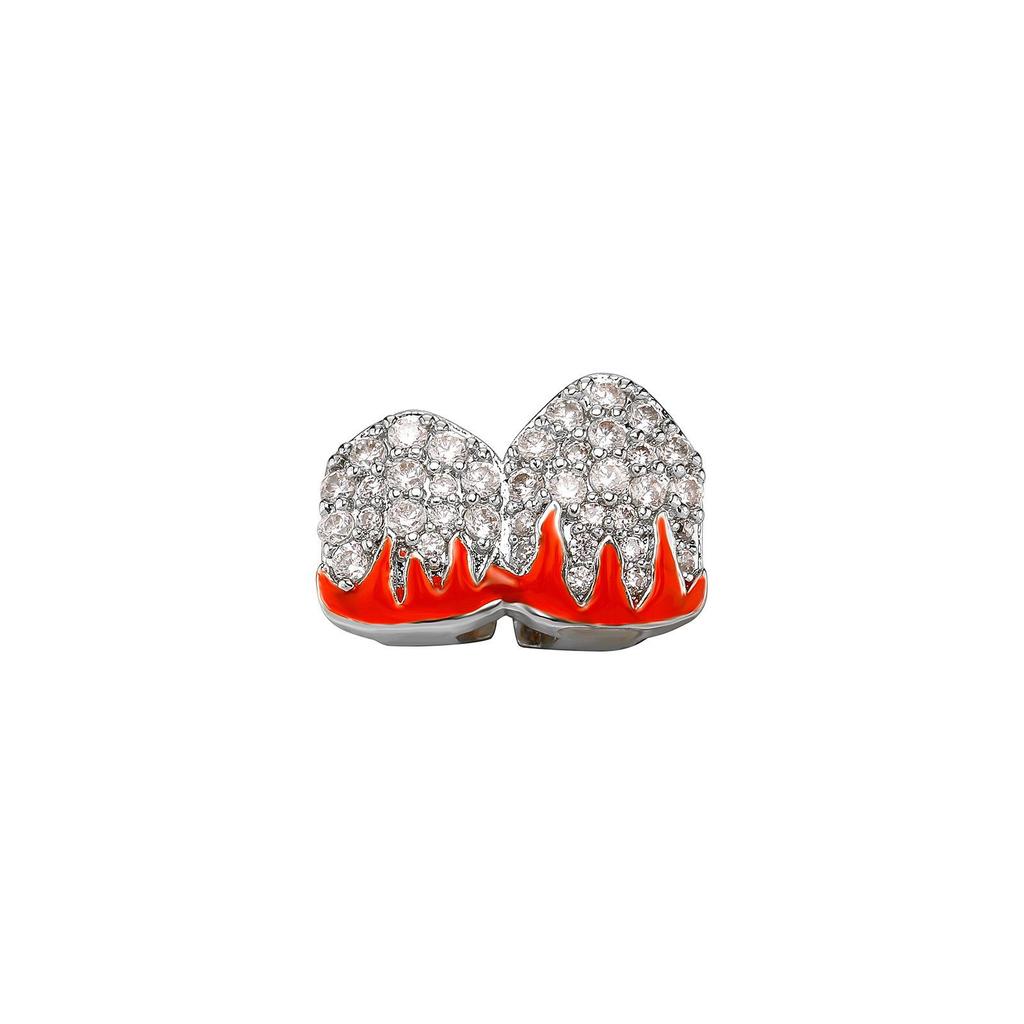 Red Drip Oil Flame Zircon Grillz - Eight Teeth Hip-Hop Jewelry for Halloween