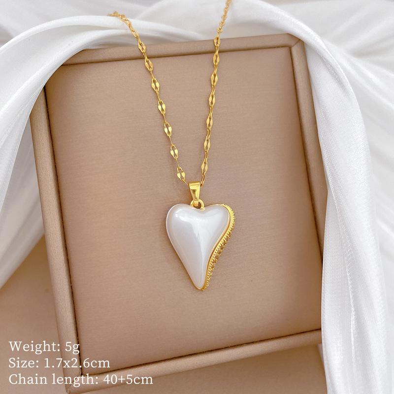 Trendy Simple Imitation Pearl Love Heart Pendant Necklace for Women Stainless Steel Chain Heart Jewelry Accessory Gifts