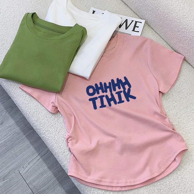 Women's Pure Cotton Short Sleeve T-shirt, 2025 Summer Korean Style Slimming Fashion Top