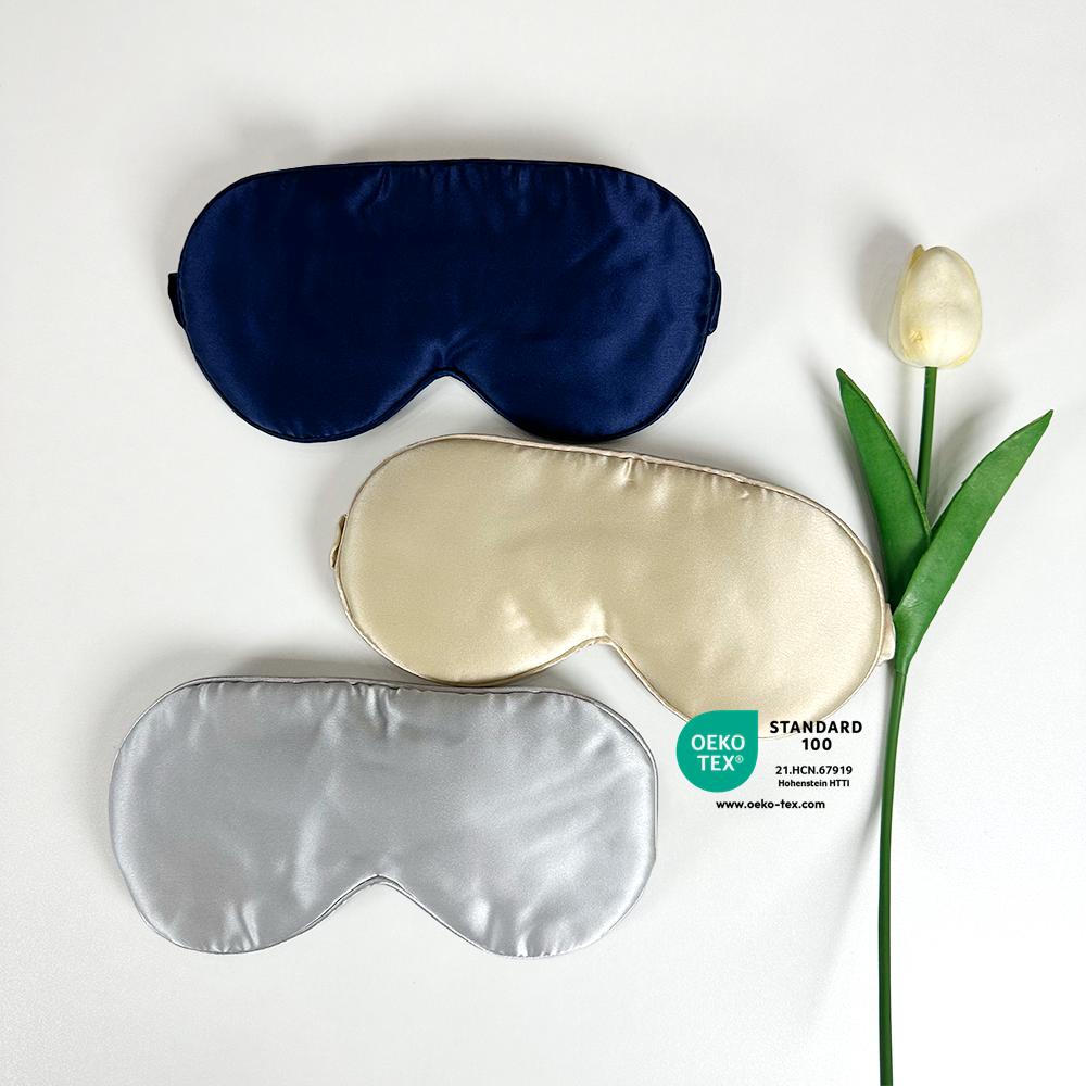 Hot Selling Champagne Silver Navy 100 Mulberry Filling Silk Eye Mask With Sleeping