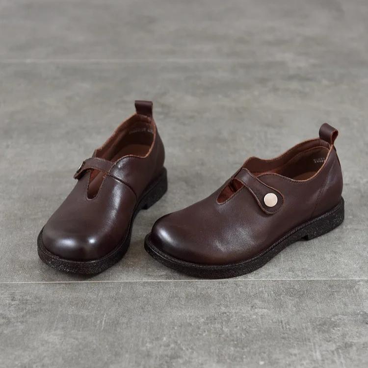 Johnature Retro Versatile Loafers Round Toe Genuine Leather Women's Low Heel Shoes