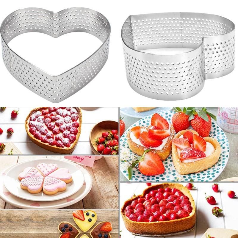 Heart Shaped Perforated Tart Rings With Hole Stainless Steel Tart Bottom Tower Fruit Pie Quiches Cake Ring Mousse Baking Mold