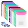 A4 Plastic Wallets, 12 Pack Expandable Document Files with Button for School, Office, Home, Travel