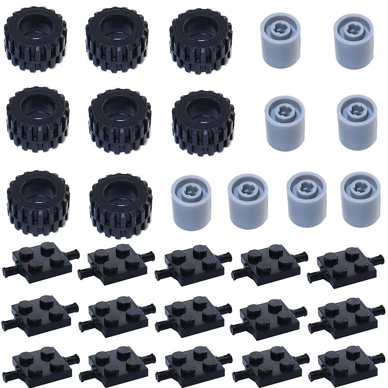 Non-Toxic Wheel Pack Tires Shaft Plate Holder Axle With Pin Building Blocks Moc Creative City Cars Diy Models Accessories Construction Toy