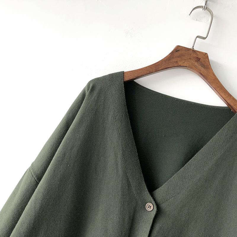 Johnature Spring Women Cardigan Swetry Solid Color Loose V-Neck Long Sleeve All Match Pockets Coats