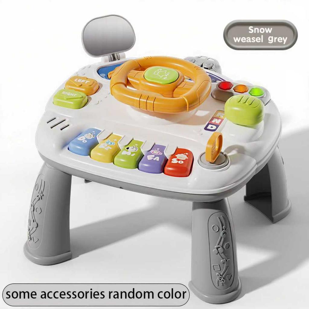 Baby Musical Activity Table Toy Early Educational Learning Piano Keyboard Steering Wheel Light Sound Infant Toddler Center