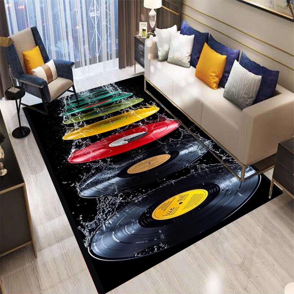 Vinyl Record Carpet Rug Music Theme Retro Disco Floating Water Splash Home Decoration Living Room Entertainment Room Floor Mat