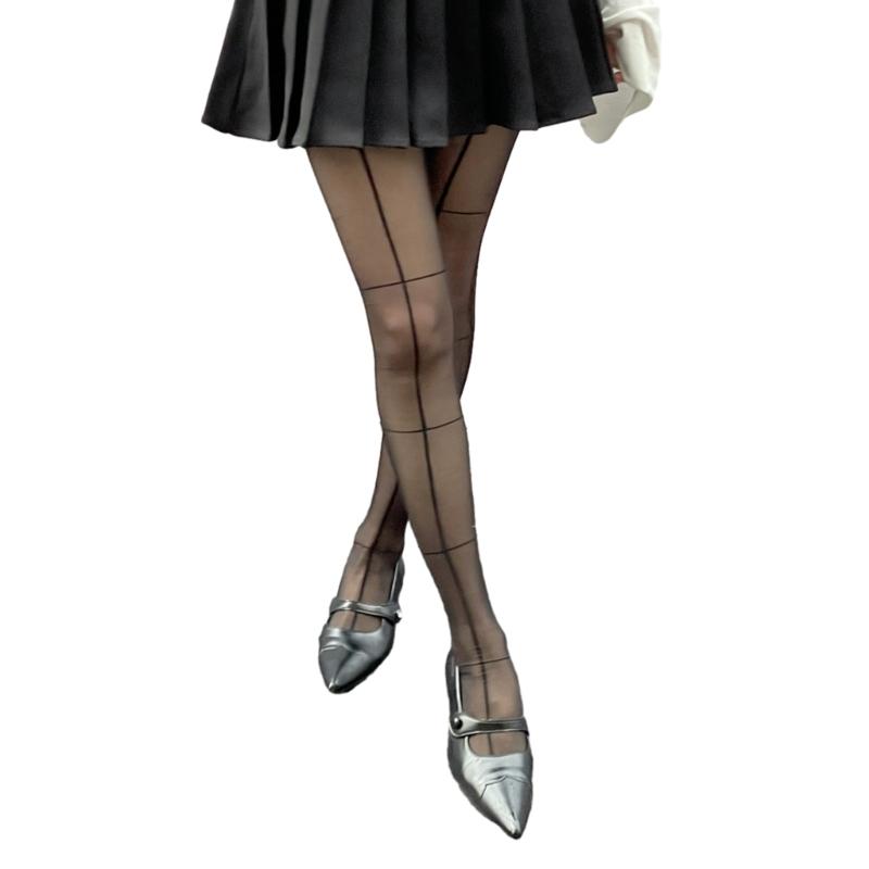 Women's Pantyhose,Cross Line High Waist Pantyhose Sheer Tights Thigh High Stockings