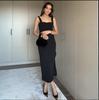2025 Summer European & American Sleeveless Square Neck Slit Women's Sexy Slim Commuter Dress