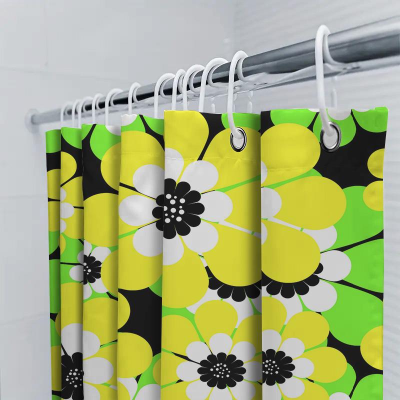 Bright Yellow White Black Floral Shower Curtain Bold Beautiful Bathroom Decor For Kids Bathrooms Modern Design Made With Eco-Fri