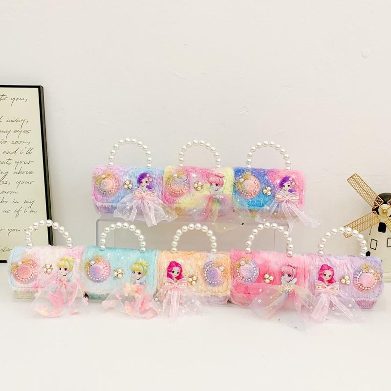 Princess Pearl Fashion Bag Kids Shoulder Bag With Plush Fabric For Use Outings