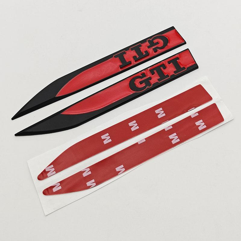 

2026 Hot For Volkswagen VW 2Pcs Metal Car Sticker Logo GTI Side Fender Bumper Strip Badge Emblem For Volkswagen VW GTI Golf 4 5