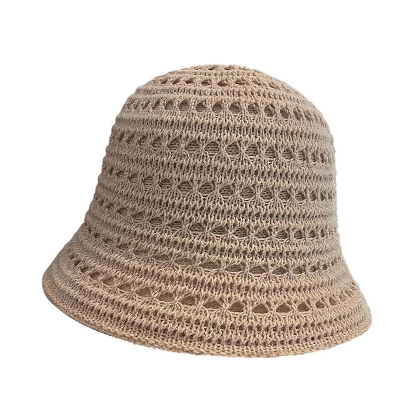 Korean simple solid color hollow knitted bucket hat women's autumn breathable soft washbasin hat sunshade sunscreen hat