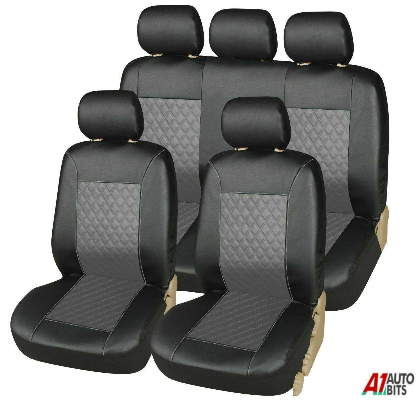 Black Quilted PU Leather Universal Car Seat Cover Set, 9-Piece 2-piece set (Front Single Seat) серый
