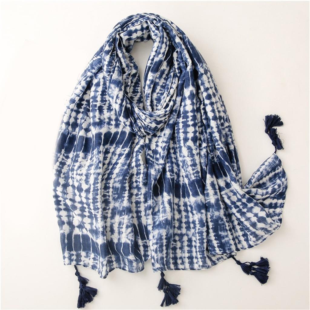 Female Cotton and Linen Tassels Shawls Fashion Print Warm Beach Towel, The Four Seasons New Bandanna 180 * 85cm Muslim Headscarf