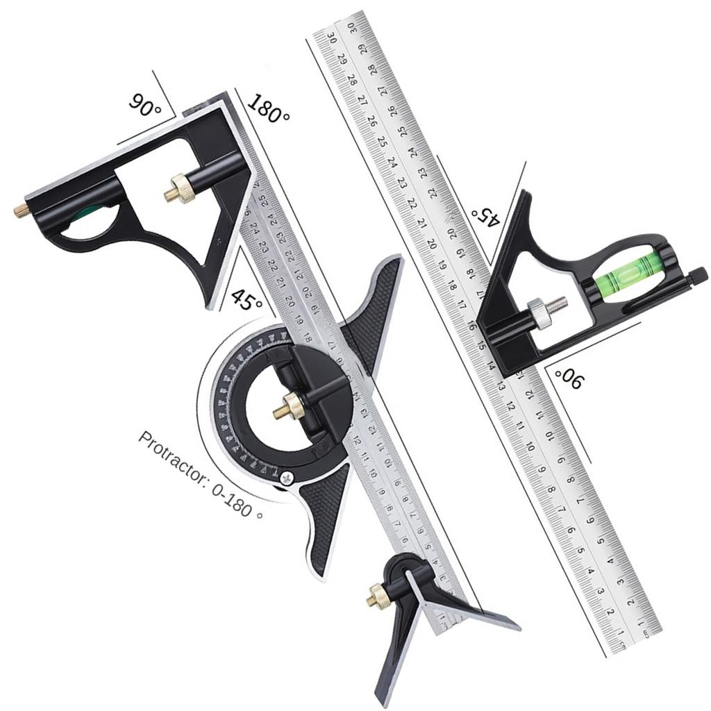 12" Professional Resolution Adjustable Stainless Steel Angle Combination Square Ruler