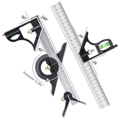 12" Professional Resolution Adjustable Stainless Steel Angle Combination Square Ruler