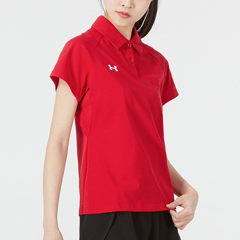 Under Armour Cotton Blend Solid Color Sports Polo Shirt Women tops Red 22500522-600