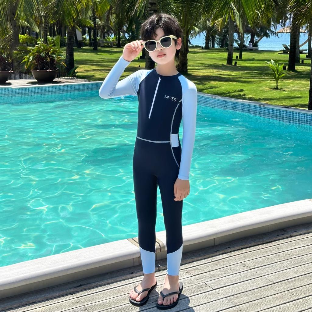 One Piece Children Swimwear 2026 New Korean Style Long Sleeve Bathing Suit Professional Sports Swimsuit