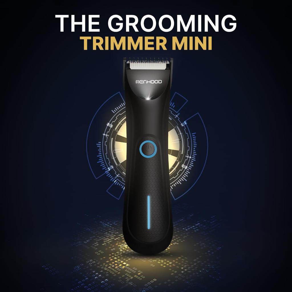 Menhood Grooming Trimmer Mini | Rasatura delle parti intime del corpo per uomo | Ricaricabile | Senza fili | Impermeabile | Torcia LED | Fino a 90 minuti di autonomia | Protettivo per la pelle