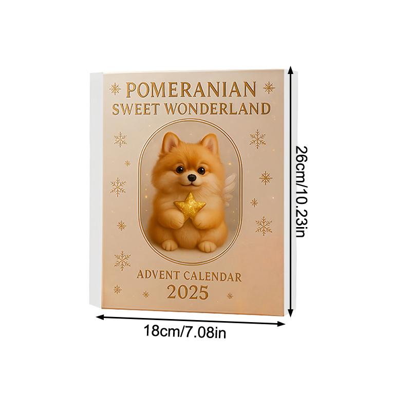 Pomeranian Sweet Wonderland Advent Calendar 2025,24 Days Of Festive Surprises Dog Ornaments,2D Acrylic Cute Canine Toys