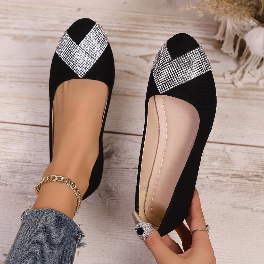 Fashion New Women's Fashion Temperament Ballet Shoes Low-heeled Comfortable and Stylish Single Shoes Rhinestone-decorated Low-cut Flats