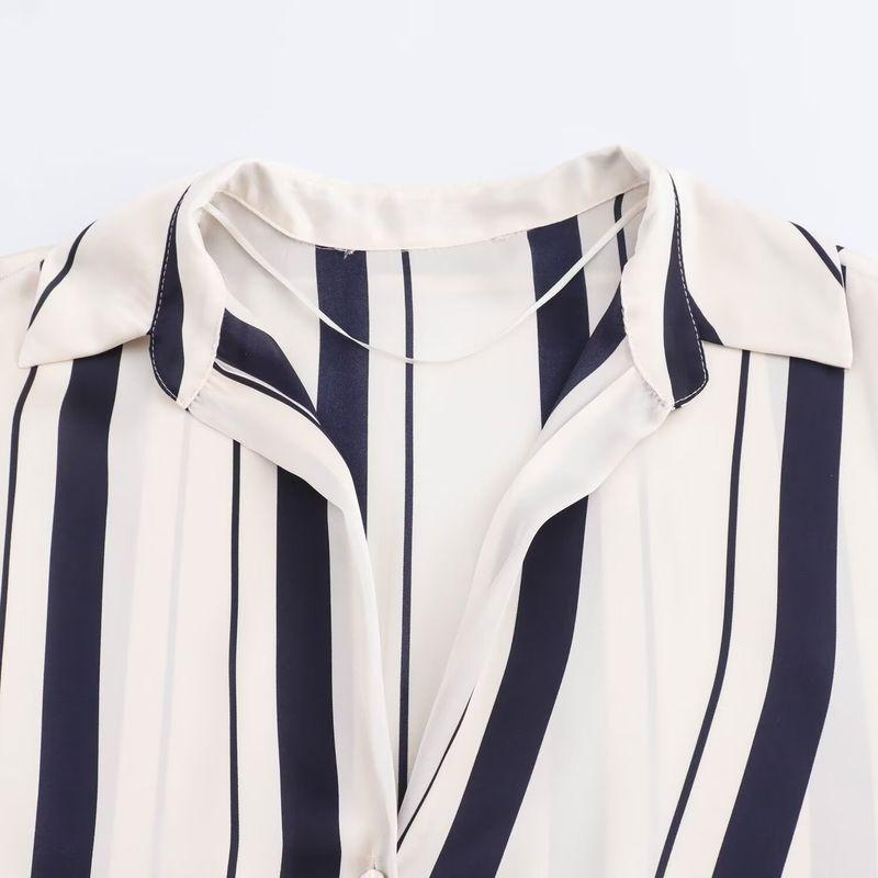 Kaslead New Arrival Women's Fashion Style Fashion Minimalist Stripes Print Satin Shirt 8503812