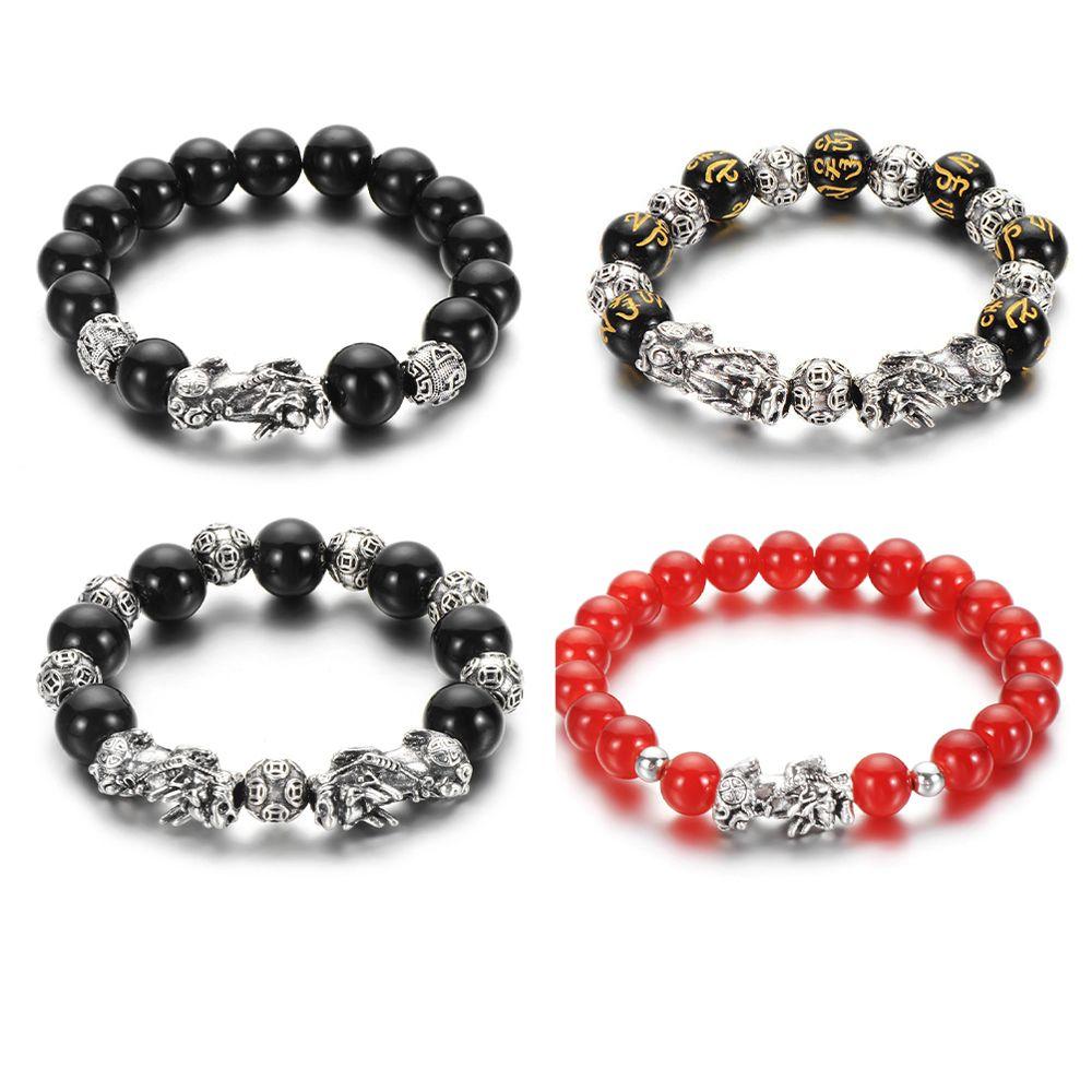 

New Attract Wealth Good Luck Black Buddhism Bead Bracelet Obsidian Wristband Silver PiXiu Feng Shui