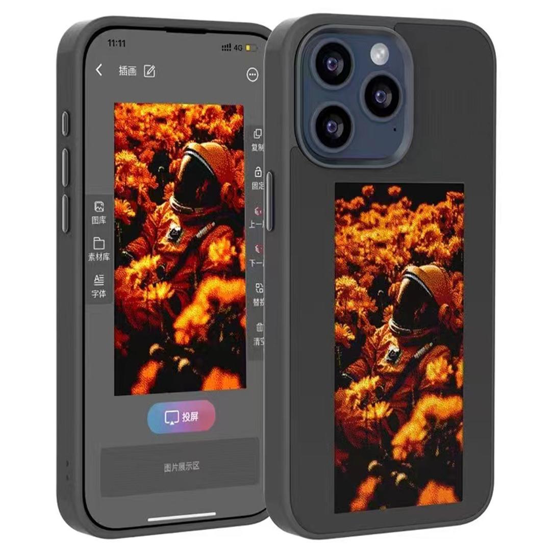 

For iPhone 13 Pro Max E Ink Phone Case 4-Color Display Smart NFC Phone Cover Black