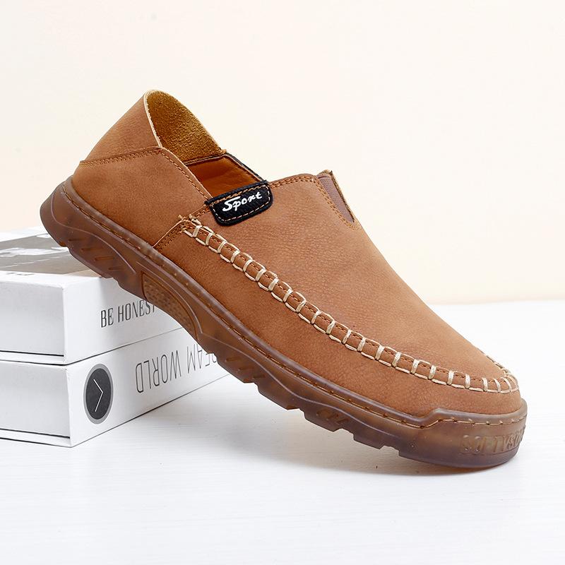 

Large size 47 hand-stitched men s shoes trendy non-slip soft sole wear-resistant one-pedal lazy casual casual leather shoes 38