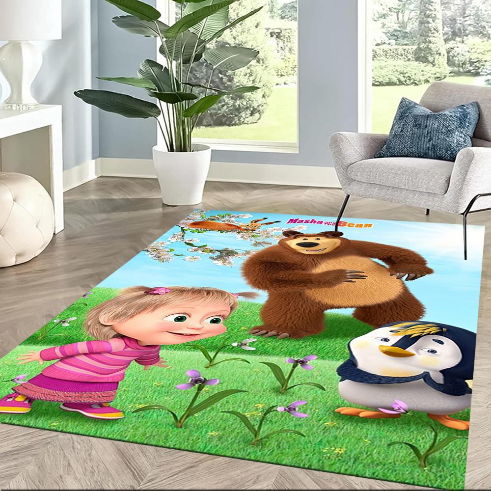 Masha Bear Floor Rug Office Rug Suitable for Outdoor Living Rooms Playrooms Balcony Anti-slip Rug Anime Office Decor