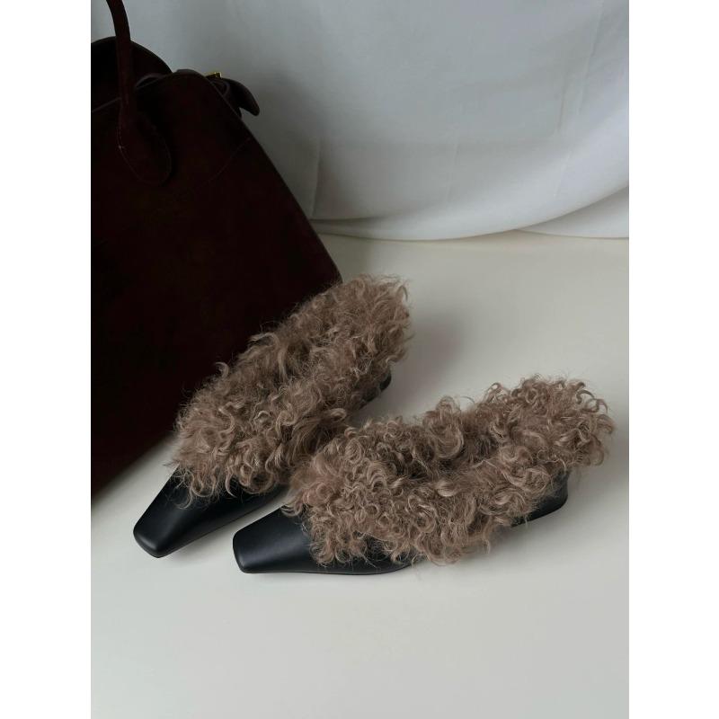 

Cowhide version~ retro square head light mouth fluffy shoes velvet cotton shoes women s autumn and winter thick heel single shoes 35