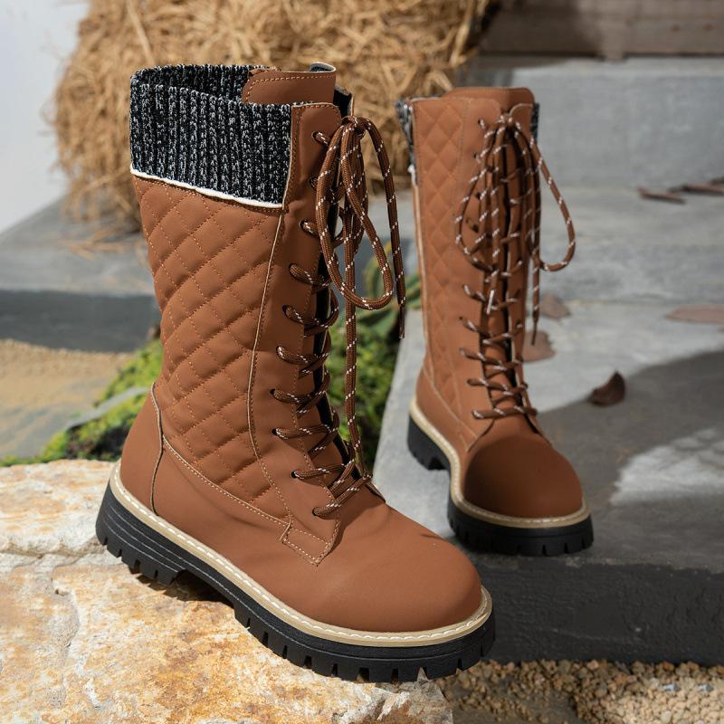 Plus size boots autumn new European and American round toe thick-soled size mid-leg boots