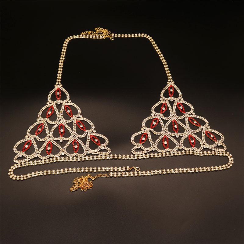 Cross-Border Hot Selling Exquisite Rhinestone Body Chains Shiny Sexy Heart-Shaped Bikini Bra T-Back Suit